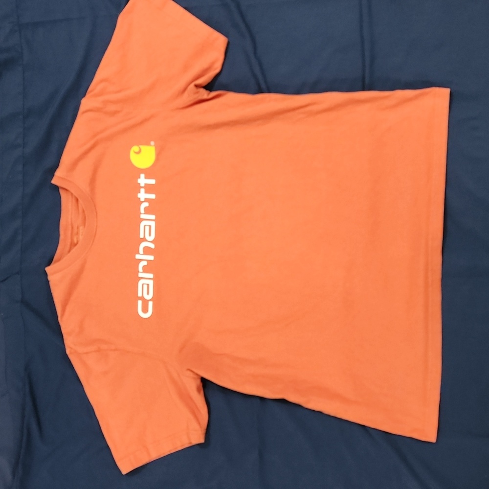 Vintage men's Carhartt short sleeved t-shirt, orange, size L